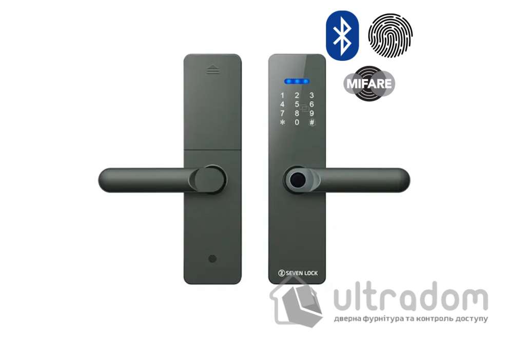 Умный дверной биометрический замок SEVEN LOCK SL-7740BF grey (врезная часть 5050)