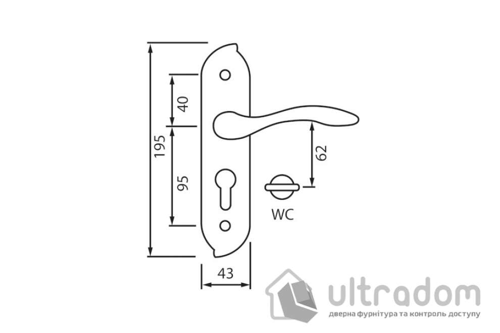 Ручка межкомнатная WC (62 мм) на планке SIBA Venice, мат.никель (Z02 5K 22 22)