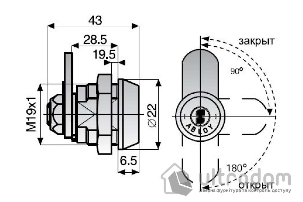Замок с накидным ригелем для металлических шкафов ABLOY CL103