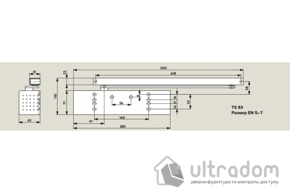 Доводчик дверной Dorma TS 93 EN5-7, дверь до 160 кг (корпус)