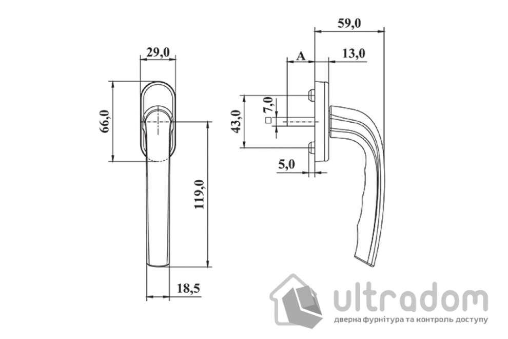 Ручка оконная ASTEX Titan WH 005, графит (WH005/37 RAL7024)
