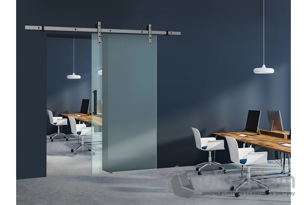 Комплект раздвижной системы Mantion THOR Glass Roc Design в стиле LOFT, черный матовый (219-236 SET)