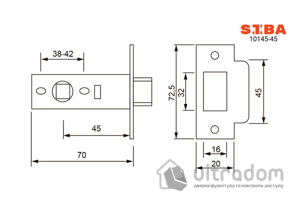 Защелка межкомнатная SIBA, матовый никель (10145-45 SN)