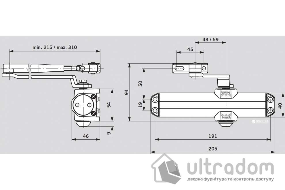 Доводчик дверной Dorma TS Compakt EN2/3/4,  дверь до 80 кг