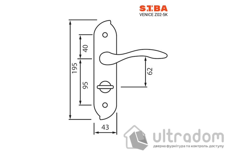 Ручка межкомнатная WC (62 мм) на планке SIBA Venice, полированный хром (Z02 5K 07 07)