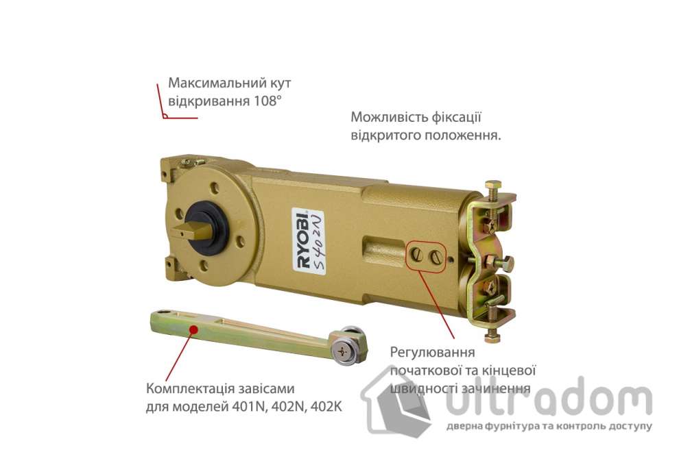 Доводчик дверной напольный RYOBI S-402N EN6 дверь до 120 кг