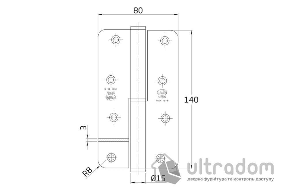 Дверная петля съёмная из нержавеющей стали AMIG мод.429 - 140x80x3 мм