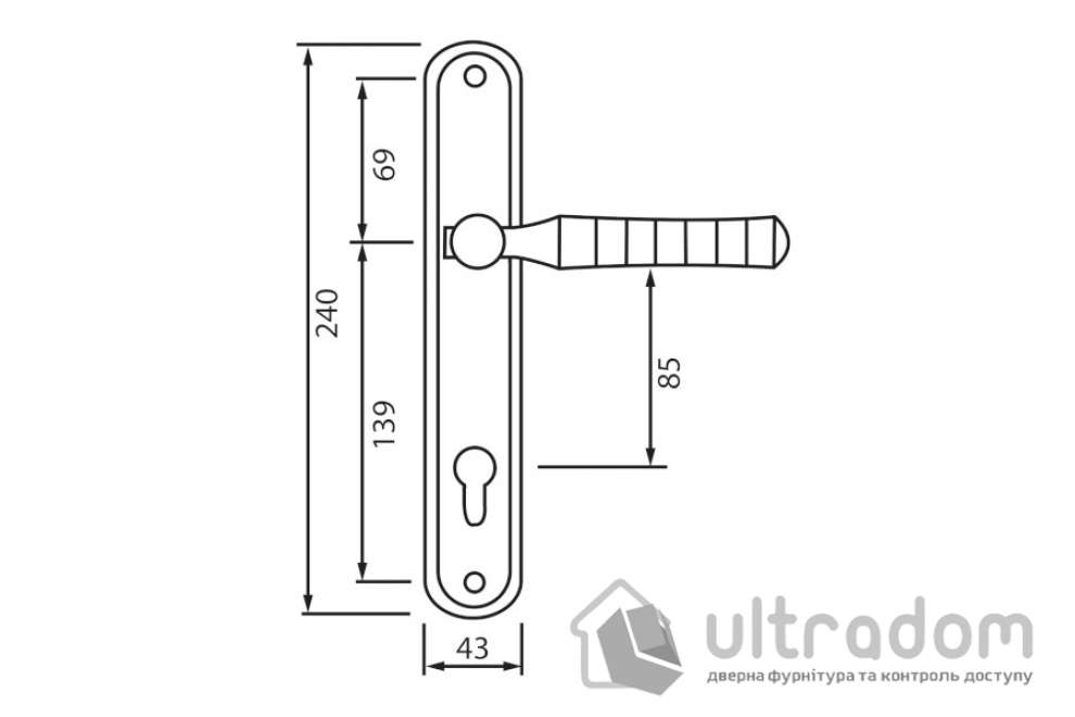 Дверная ручка на планке под ключ (85 мм) SIBA Pisa, мат.никель/хром (Z21 3 22 07)