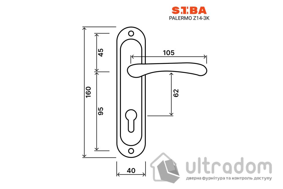 Ручка на планке под цилиндр (62 мм) SIBA PALERMO, матовый никель (Z14 3K 22 22)