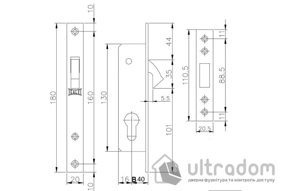 Замок-краб для раздвижной двери KALE 201 В=40мм, никель (201/40-СР)
