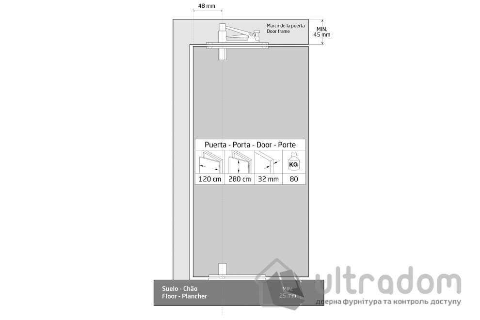 Скрытая вращающаяся петля Amig PIVOT 01 до 80 кг, нержавеющая сталь (23228)