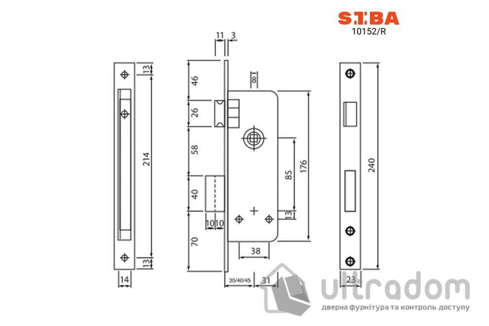 Комплект врезного замка с ручками SIBA Saros 85 мм, матовый никель/хром (A34 3 22 07 85 мм SET)