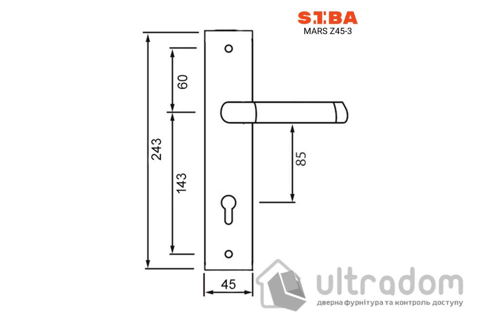 Дверная ручка на планке под ключ (85 мм) SIBA Mars, мат.никель/хром (Z45 3 22 07)