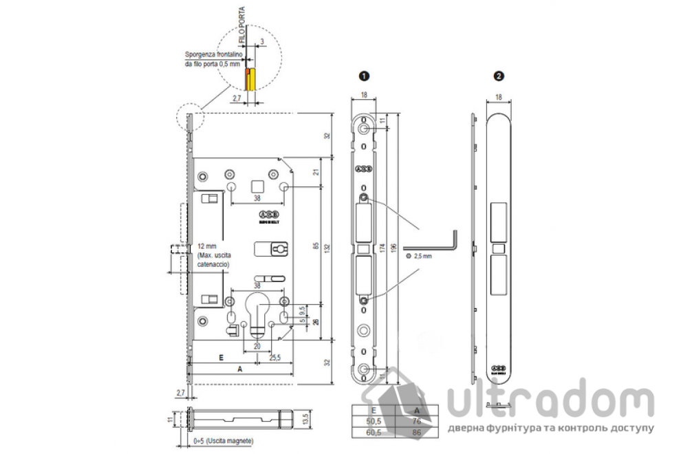 Врезной магнитный замок PZ AGB Touch & Close, 18/196 мм, чёрный