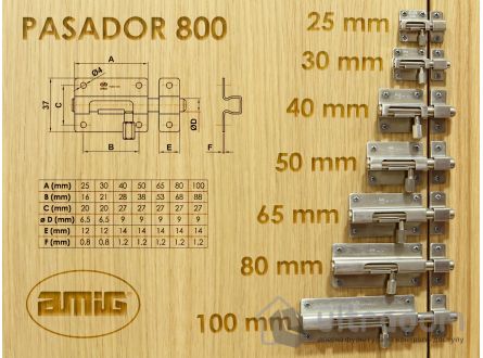Накладной шпингалет из нержавеющей стали AMIG m.800