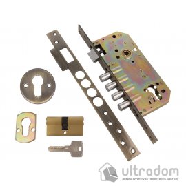 Замок врезной Amig мод.120, 4 ригеля, 50/85 мм, антик + цилиндр 60 мм