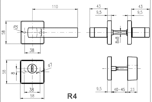 Дверная ручка ROSTEX QUADRUM H58 черный